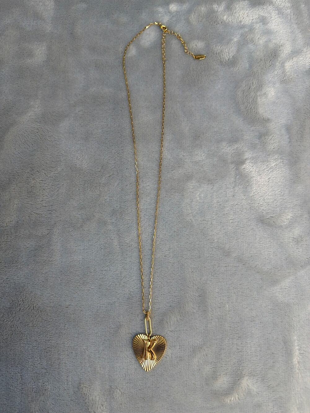Serefina Anthropologie Gold Sunburst Heart Initial K Pendant Necklace